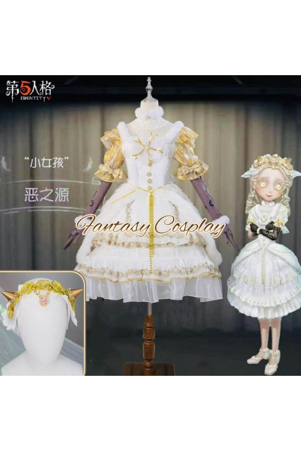 Identity V Little Girl Alice DeRoss Source of Evil White Lolita Dress Cosplay Costume